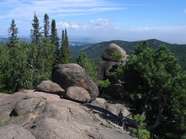 Sibirya Tayga kayalarda. Doğa rezerv Stolby.