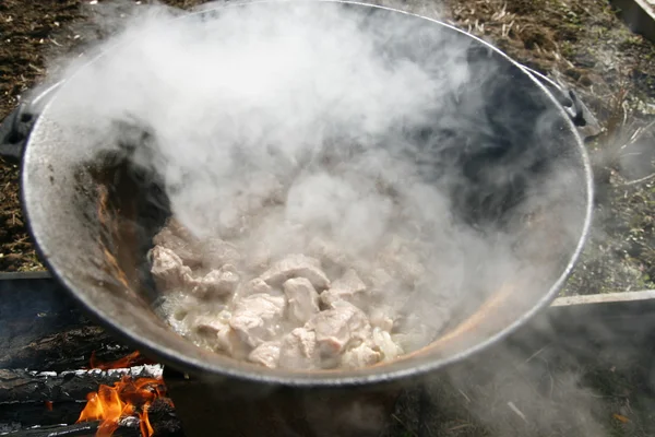 Carne in un calderone. 2. — Foto Stock