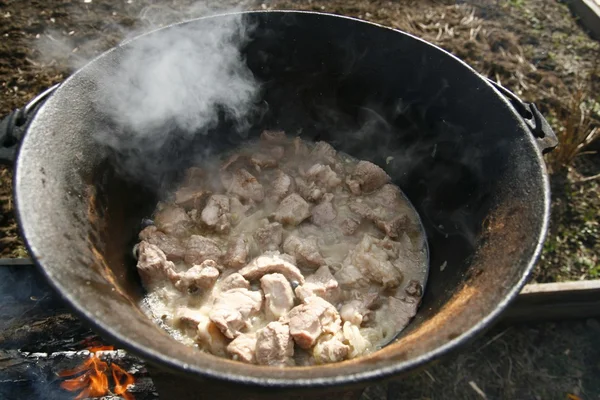 Carne in un calderone. 4. — Foto Stock