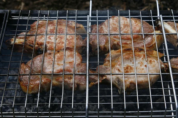 A carne no fogo — Fotografia de Stock