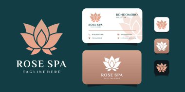 Kartvizit şablonlu Rose Spa çiçeği logosu tasarımı. Logo dekorasyon, marka, kimlik, ikon, yoga ve iş dünyası için kullanılabilir