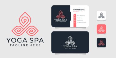 Yoga spa spa logosu ve kartvizit tasarım vektörü ilham şablonu. Logo simge, marka, kimlik, spa, koleksiyon, dekorasyon ve iş şirketi için kullanılabilir