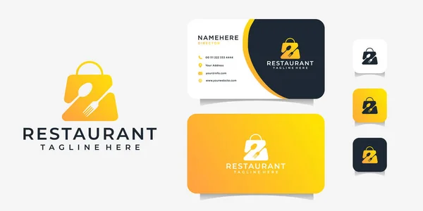 Restaurant shop negative effect food drink logo design with business card vector design template. Logo can be used for icon, brand, identity, cutlery, cook, and business company