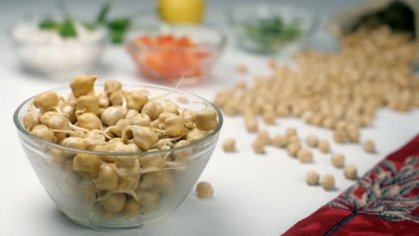 Kilde Til Protein Til Vegansk Sund Kost Nærende Spirer Kikærter – Stock-video