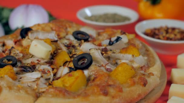 Kaasblokjes Vallen Vers Gebakken Paneer Pizza Populair Italiaans Recept Extreme — Stockvideo