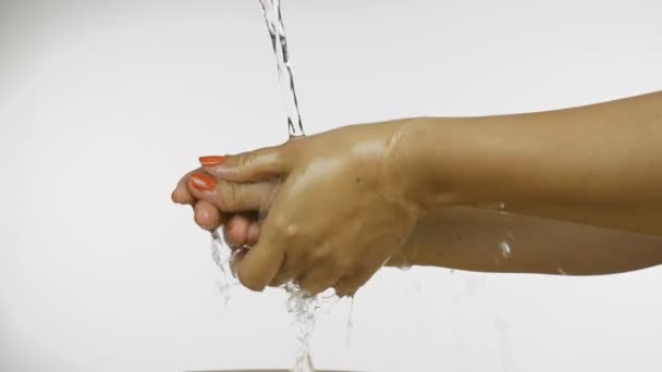 Closeup Shot Cropped Indian Woman Washing Her Hands Running Water — Stock Video