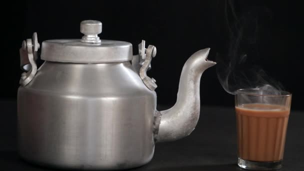 Steam Coming Out Boiling Hot Cup Tea Served Transparent Glass — Stock Video