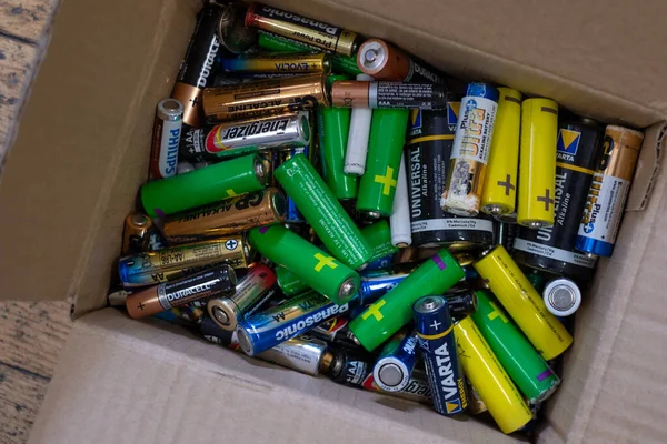 Old used batteries. Different batteries collected for recycling