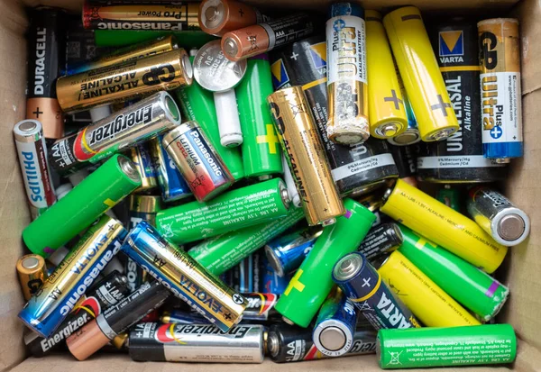 Old used batteries. Different batteries collected for recycling