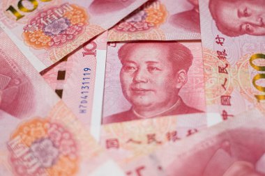 Çin Yuan banknotları, kağıt para. Çin Bankası para birimi. Çin finansal sistemi. Gelir ve ödeme konsepti. Tam çerçeve.