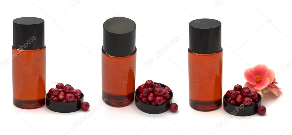 A set of cosmetic means in a jar, red berries cranberries