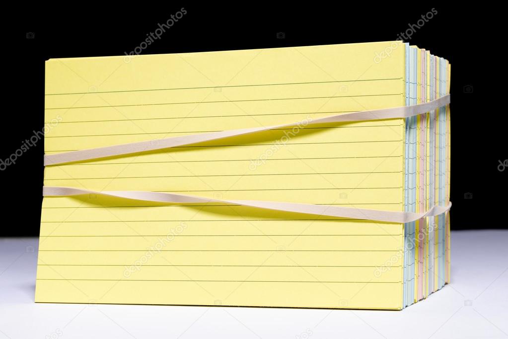 Index cards with rubber bands