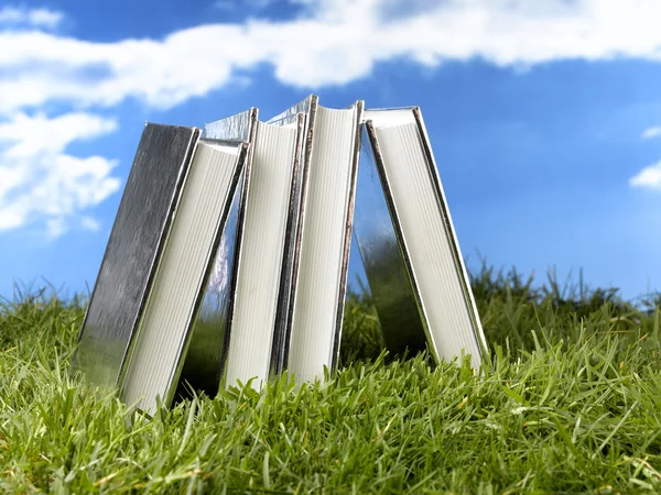 Books on green grass — Stock Photo, Image