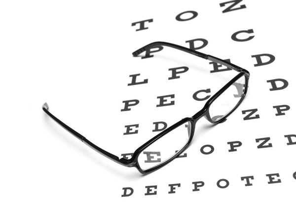 Glasses with an eye chart