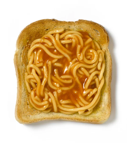 Spaghetti on Toast on white — Stock Photo, Image