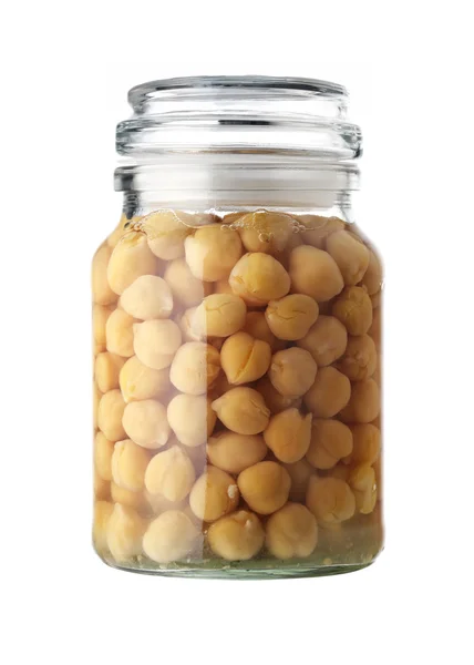 Chickpeas in glass container — Stock Photo, Image