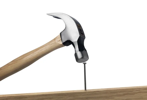 Hammer with hammered and bended nails — Stock Photo, Image