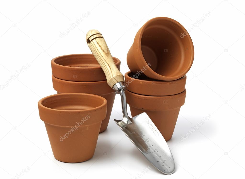 Empty clay plant pots