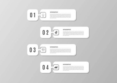 Simgeli 4 Adım Seçenekleri Bilgi Tasarımı. Çalışma Akımı İş Yuvarlak Konsepti. Bilgi grafikleri, akış grafikleri, sunumlar, web sitesi, afişler, basılı materyaller için kullanılabilir.