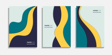 Minimal Soyut Dalga Kağıt Kesiği Tasarım Arkaplanı. Kapak, Poster, Sancak, Web Sitesi, Kart veya Sunum İçin Kullanılabilir.