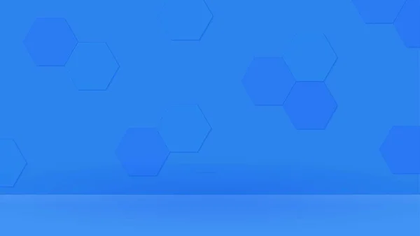 Blanco Lege Blauwe Kamer Studio Met Minimale Hexagon Patroon Achtergrond — Stockvector