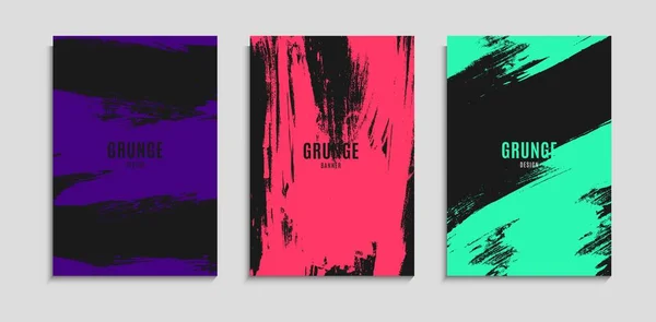 Conjunto Abstrato Colorido Grunge Textura Áspera Banner Design Modelo Editável — Vetor de Stock