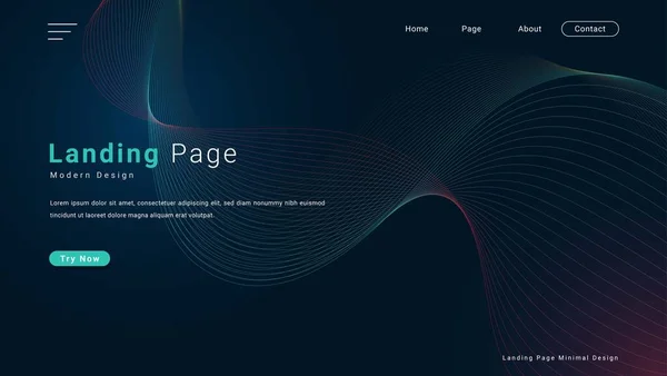 現代の抽象的なカラフルな動的波線のデザインランディングページ ウェブサイトやバナーテンプレートの暗い背景に — ストックベクタ