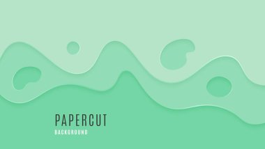 Soyut Yeşil Teal Sıvı Kağıt Biçimli Tasarım Arkaplanı. Sancak, Hareket, Web ya da Poster Olarak Kullanılabilir