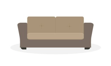 Siyah bacaklı, kahverengi renkli kanepe. Minimalist mobilya tarzı. Düz vektör illüstrasyonu