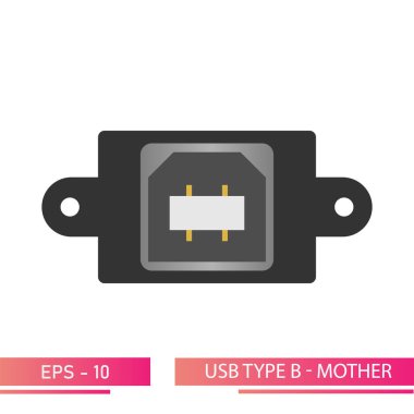 USB tip B, anne, ön manzara. Beyaz bir arka planda. Düz vektör illüstrasyonu.