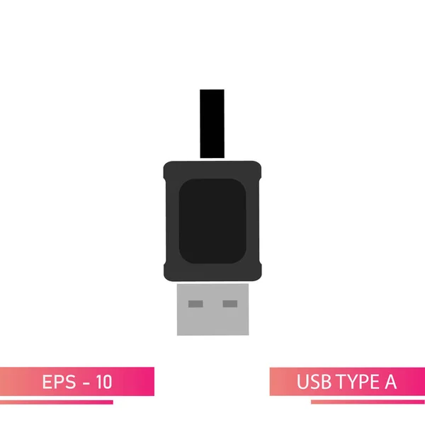 USB Typ A-Vater, schwarzer Stecker. Auf weißem Hintergrund. Flache Vektorabbildung. — Stockvektor