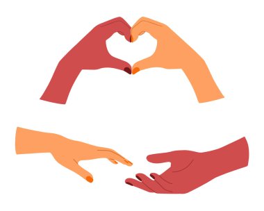 Farklı jestler, el sıkışma, kollar ve parmaklar, manikür salonu.