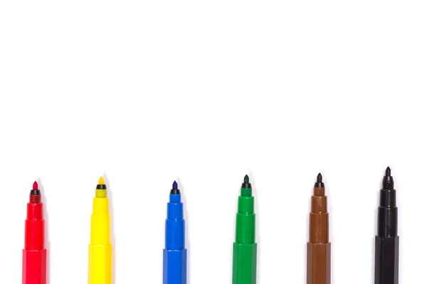 Canetas Marcadoras Coloridas Isoladas Sobre Fundo Branco Crianças Ferramentas Pintura — Fotografia de Stock
