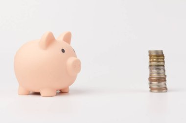 Şirin Pembe Domuzcuk Bankası, beyaz arka planda izole edilmiş. Yatırım bütçesi, iş emekliliği, finansal, para ve bankacılık kavramından tasarruf ediliyor. Boşluğu kopyala