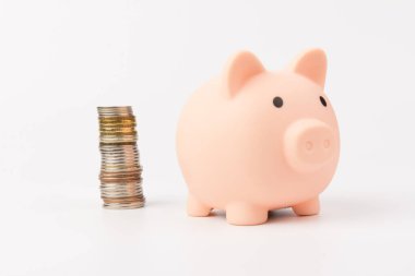 Şirin Pembe Domuzcuk Bankası, beyaz arka planda izole edilmiş. Yatırım bütçesi, iş emekliliği, finansal, para ve bankacılık kavramından tasarruf ediliyor. Boşluğu kopyala