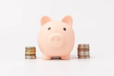 Şirin Pembe Domuzcuk Bankası, beyaz arka planda izole edilmiş. Yatırım bütçesi, iş emekliliği, finansal, para ve bankacılık kavramından tasarruf ediliyor. Boşluğu kopyala