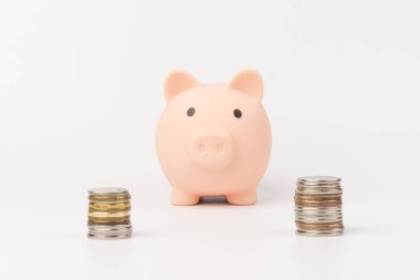 Şirin Pembe Domuzcuk Bankası, beyaz arka planda izole edilmiş. Yatırım bütçesi, iş emekliliği, finansal, para ve bankacılık kavramından tasarruf ediliyor. Boşluğu kopyala