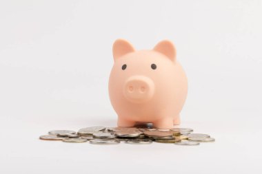 Şirin Pembe Domuzcuk Bankası, beyaz arka planda izole edilmiş. Yatırım bütçesi, iş emekliliği, finansal, para ve bankacılık kavramından tasarruf ediliyor. Boşluğu kopyala