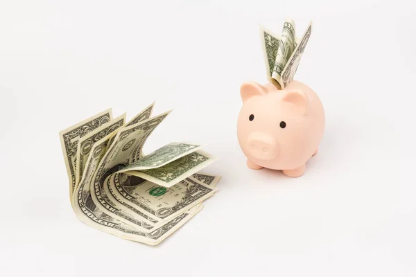 Cute Pink Piggy Bank Close Isolado Fundo Branco Poupança Investimento — Fotografia de Stock