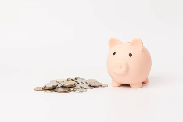 Cute Pink Piggy Bank Close Isolado Fundo Branco Poupança Investimento — Fotografia de Stock