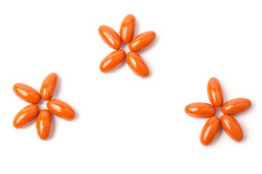 Beyaz arka planda Koenzim Q10. Yaşlanmayı önlemek için. İlaçlar ve ilaçlar.