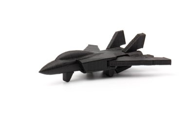 Model uçak, uçak, beyaz zemin üzerinde 3D yazıcı ile yaratılmış uçak. seyahat ve ulaşım kavramı