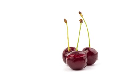 Beyaz arka planda izole edilmiş kirazlar. Kiraz arkaplan. Kirazlar düz dizayn.