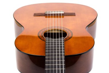 Doğal Tahta Klasik Akustik Gitar Beyaz Arkaplanda İzole Edildi