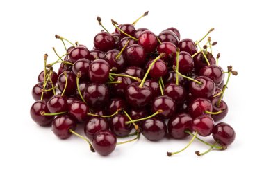 Beyaz arka planda izole edilmiş kirazlar. Kiraz arkaplan. Kirazlar düz dizayn.