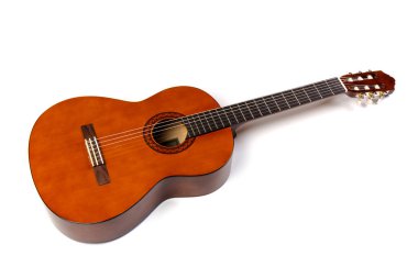 Doğal Tahta Klasik Akustik Gitar Beyaz Arkaplanda İzole Edildi