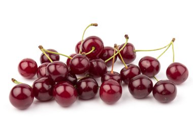 Beyaz arka planda izole edilmiş kirazlar. Kiraz arkaplan. Kirazlar düz dizayn.