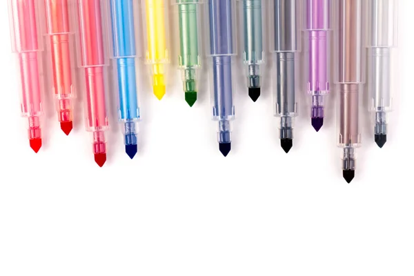 Canetas Marcadoras Coloridas Isoladas Sobre Fundo Branco Crianças Ferramentas Pintura — Fotografia de Stock