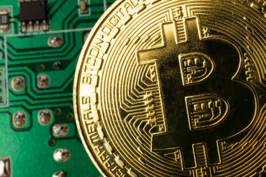 Bitcoin ana kartta altın rengidir. Döviz sanallaştırma kavramı.