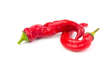 Beyaz arkaplanda sıcak kırmızı biber veya kırmızı biber izole edilmiş..